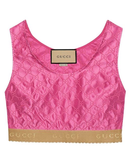 Gucci Pink Monogram-pattern Cropped Top