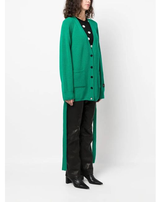 MSGM Green Ribbed-Knit Wool-Blend Cardigan
