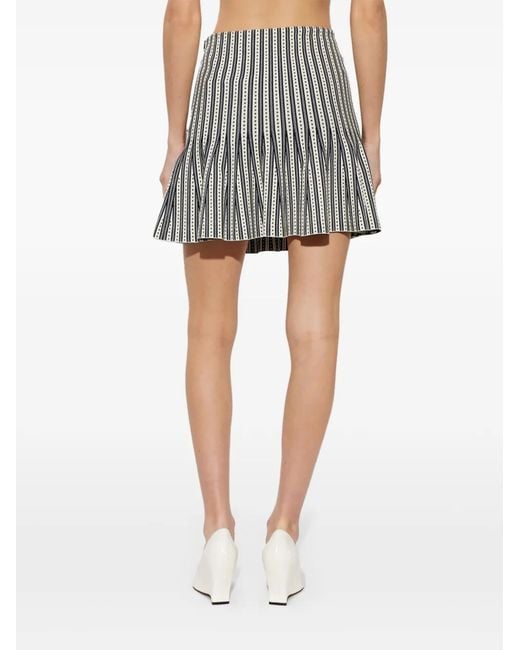 McQueen White Striped Pleated Mini Skirt