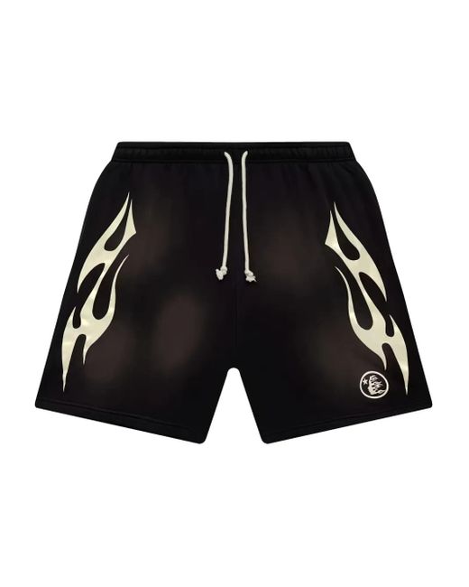 HELLSTAR Black The Flame Track Shorts for men