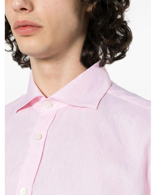 Canali Pink Spread-Collar Linen Shirt for men