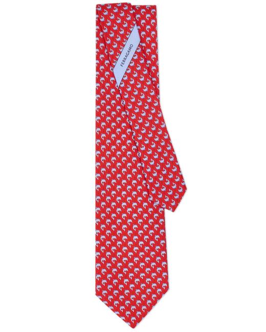 Ferragamo Red Dolphin-Print Silk Tie for men