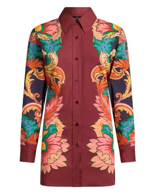 Etro Red Floral-Print Shirt