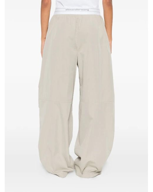 Alexander Wang White Logo-Elastic Pleated-Knee Trousers
