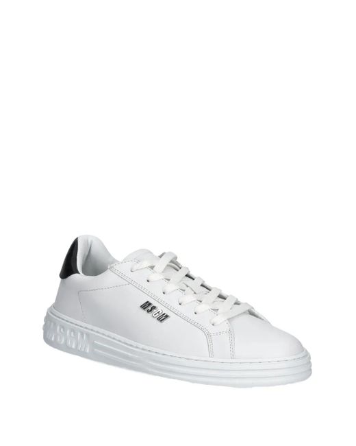 MSGM White Logo-Plaque Leather Sneakers for men