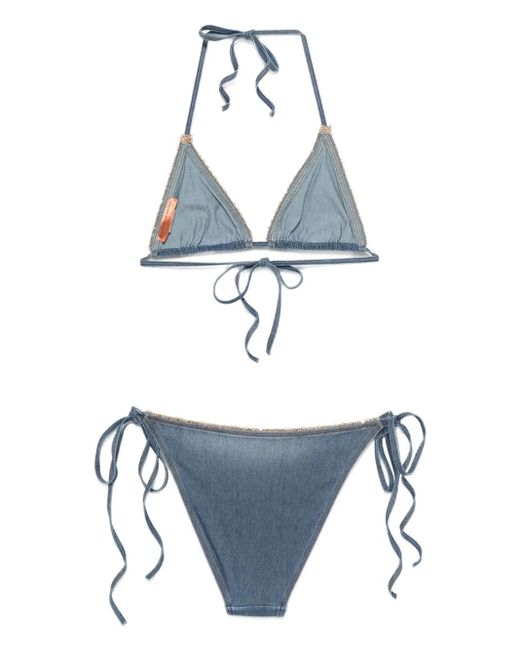 Ermanno Scervino Blue Triangle Fringed Bikini