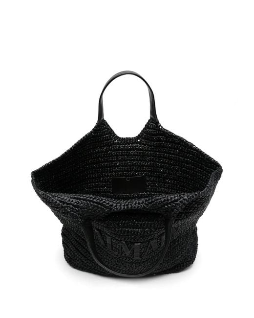 Balmain Black Logo-Embroidered Woven Shoulder Bag