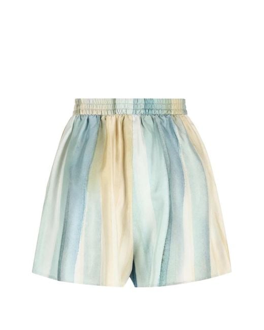 Loro Piana Blue Elastic-Waistband Striped Silk Shorts