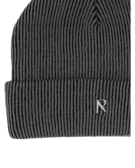 Represent Black Ribbed Logo-Plaque Beanie Hat for men