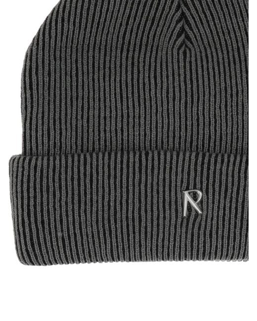 Represent Black Ribbed Logo-Plaque Beanie Hat for men