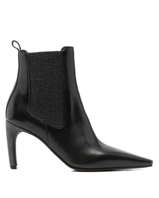 Brunello Cucinelli Black 80Mm Pointed-Toe Chelsea Boots