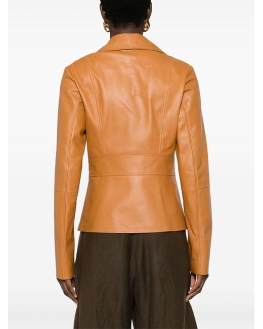 Desa Nineteenseventytwo Orange Off-centre-fastening Leather Jacket