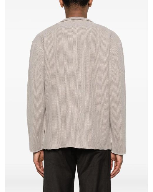 Homme Plissé Issey Miyake White Knit Herringbone Cardigan for men