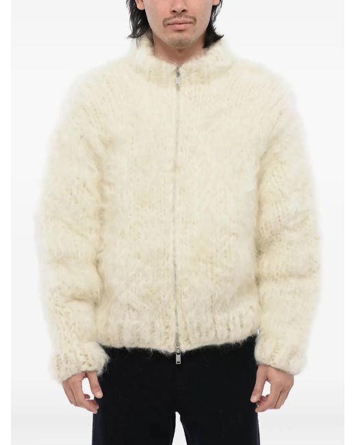 Jil Sander Natural Fuzzy Zip-Up Wool Cardigan for men