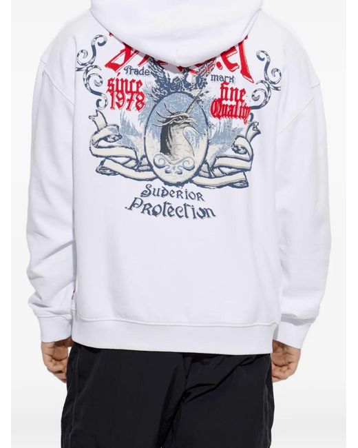 DIESEL White Logo-Detail Drawstring Hoodie for men