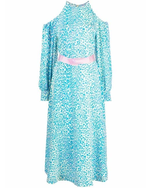 Stella McCartney Blue Leopard-Print Belted Dress