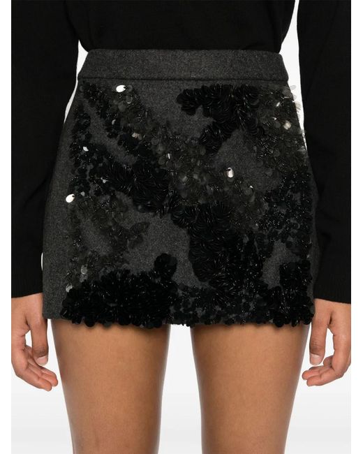 Plan C Black Sequined Mélange-Effect Mini Skirt