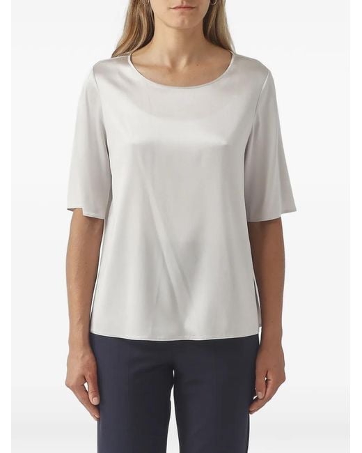 Max Mara Gray Satin-Finish Short-Sleeve Top