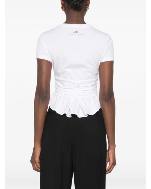Elisabetta Franchi White Ruched-Waist Cotton T-Shirt