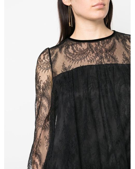 Saint Laurent Black Lace-detail Layered Mini Dress