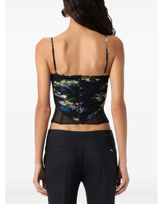 Blumarine Black Gerafftes Top mit Blumen-Print