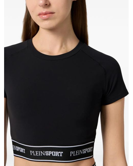Philipp Plein Black T-Shirt Crop À Lettrage Raglan