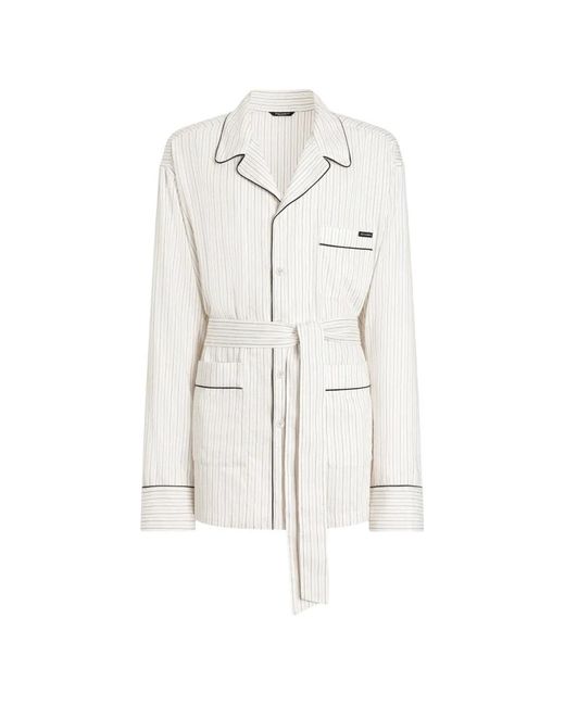 Dolce & Gabbana White Linen-Silk Vanity Robe for men