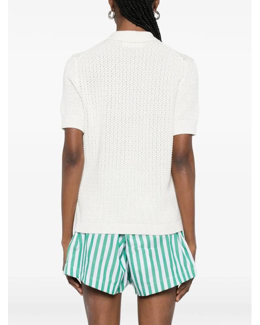 Bompard White Waffle Pointelle Polo Shirt