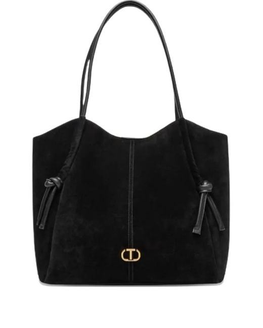 Twinset Black Knot Suede Tote Bag