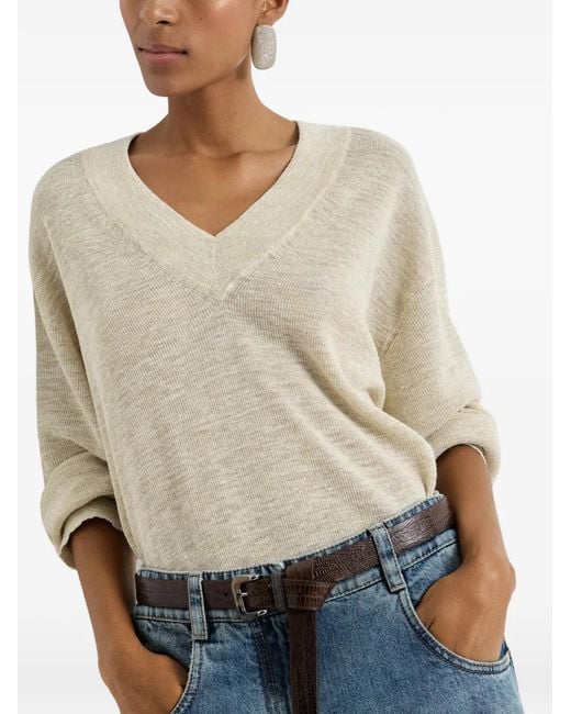 Brunello Cucinelli White Linen Sweater