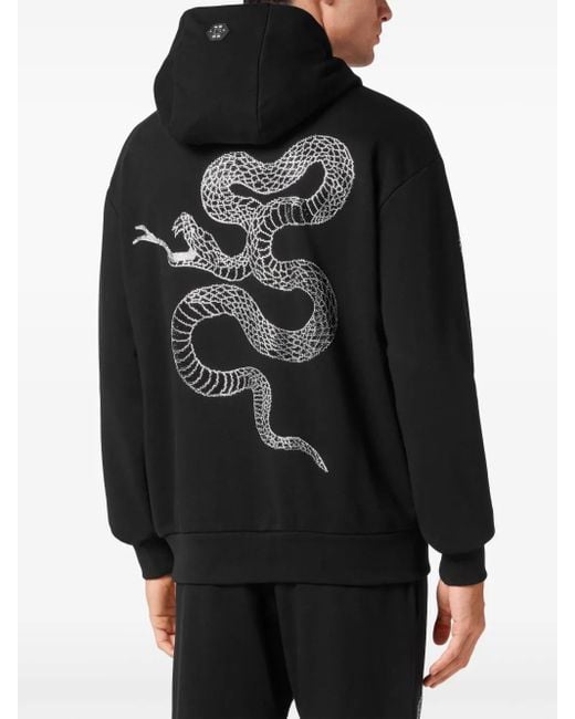 Philipp Plein Black Crystal-Snake Hoodie for men