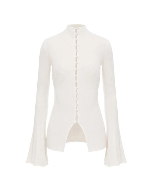 MANURI White Leyla Embellished-Button Flared-Sleeve Blouse