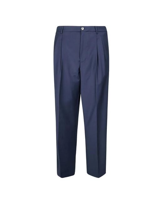 Amaranto Blue Pleated Straight-Leg Trousers for men