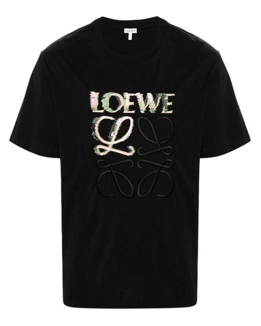 T-shirt en coton à logo brodé Loewe pour homme en coloris Black