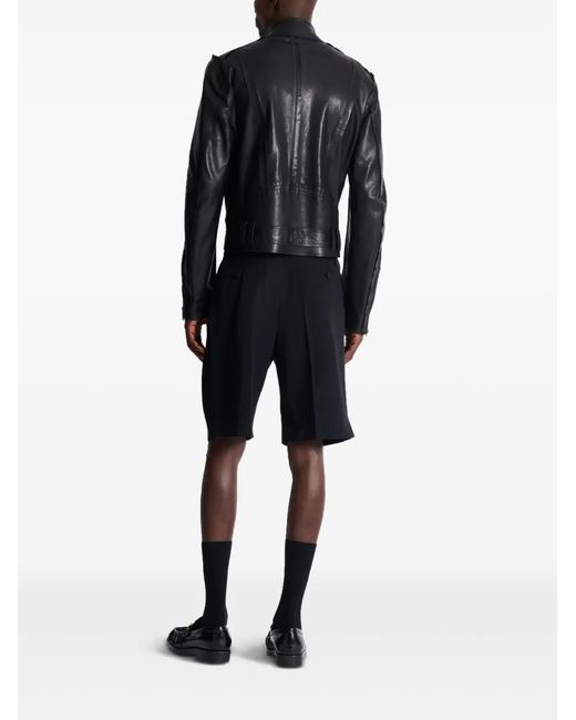 Balmain Black Belted Leather Biker Jacket for men