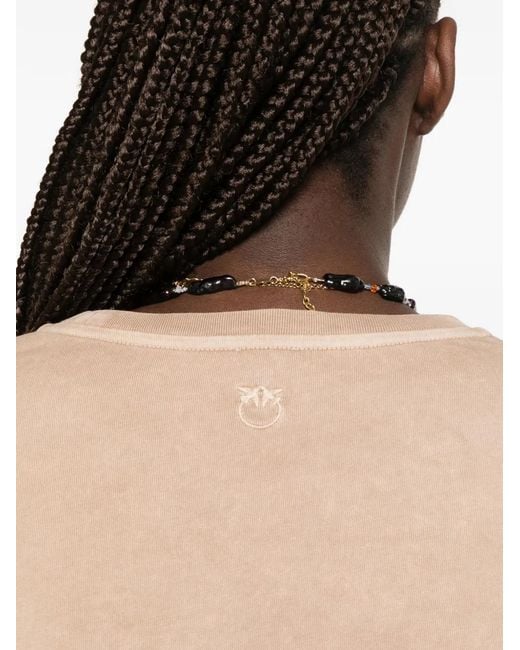 Pinko Natural Suzanna Logo-Embroidered T-Shirt