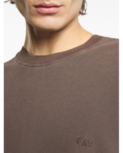 Fay Brown Piquet Crewneck T-Shirt for men