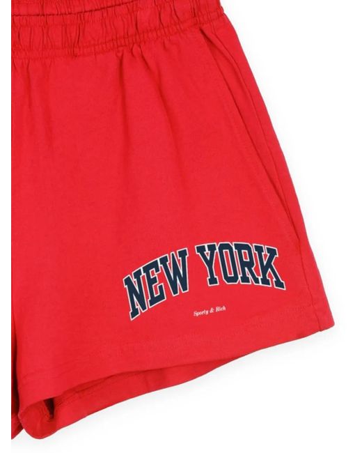 Sporty & Rich Red Print Cotton Shorts