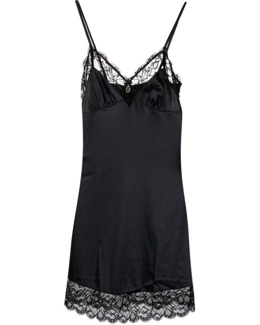 Emporio Armani Lace-detail Slip Dress in Black | Lyst