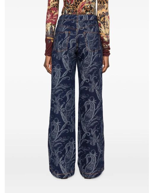 Etro Blue Paisley-Print Jeans