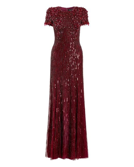 Jenny Packham Red Eliza Beaded Maxi Dress