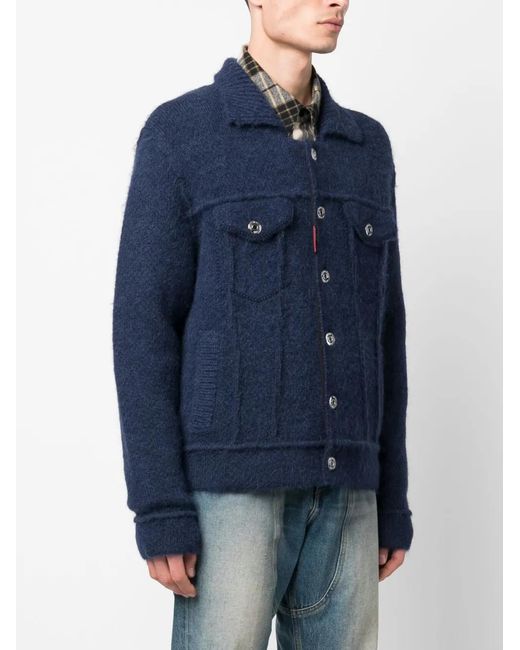 DSquared² Blue Button-up Wool-blend Jacket for men