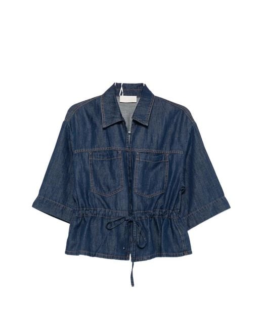 iBlues Blue Drawstring-Waist Peplum-Hem Shirt
