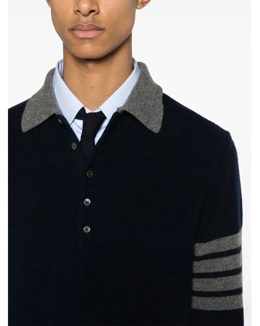 Thom Browne Blue 4-bar Virgin Wool Polo Shirt - Men's - Virgin Wool for men