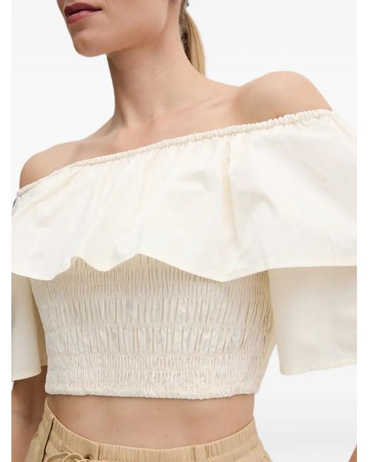 GAUDI Natural Ruffled Shirred-Panel Top