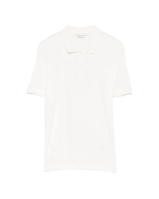 Gant White Polo En Maille Côtelée À Logo Brodé