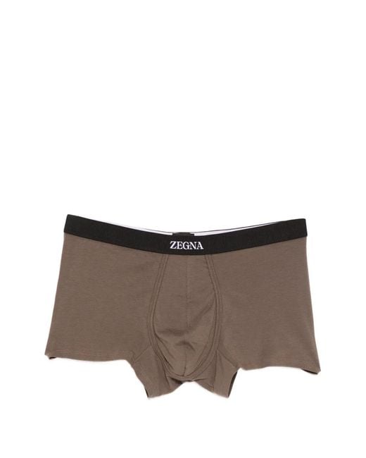 Zegna Brown Logo-Waistband Trunks for men