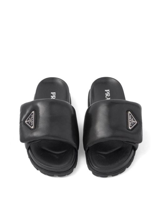Prada Black Padded Leather Slides