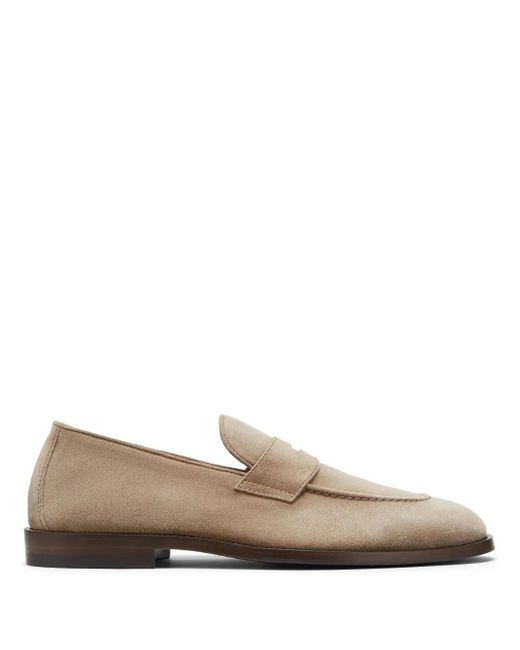 Brunello Cucinelli Brown Suede Penny Loafers for men