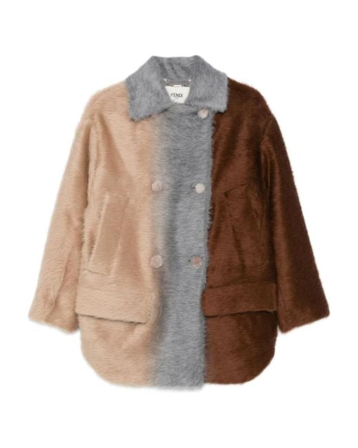 Fendi Brown Colour-block double-breasted jacket